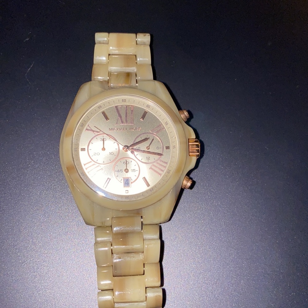 Michael Kors Bradshaw rose gold and tan watch